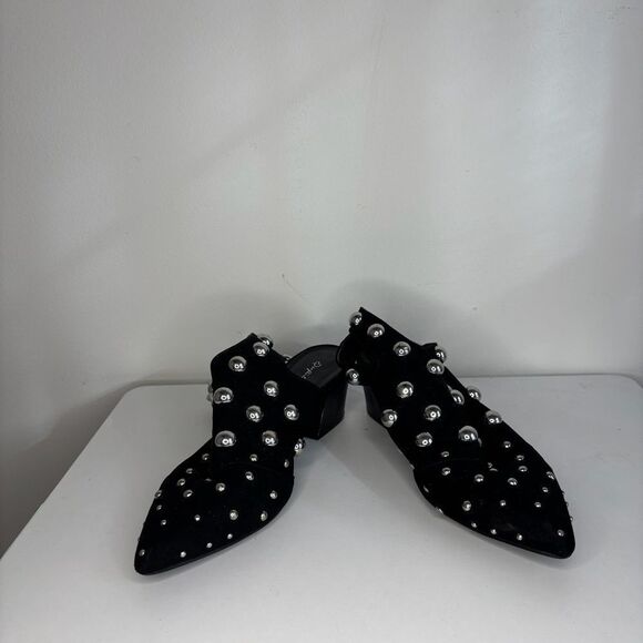 Qupid- Black Heels w/Ankle Straps & Silver Bubble Studs - Picture 7 of 7